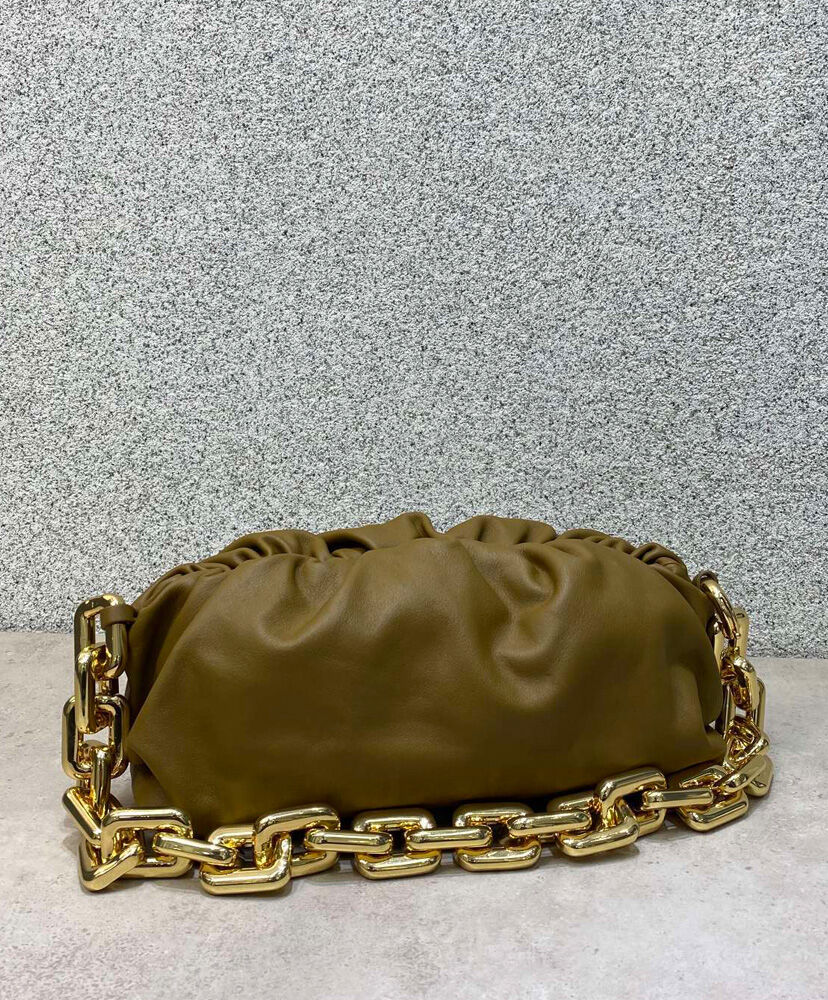 Bottega Veneta The Chain Pouch Clutch Leather Khaki